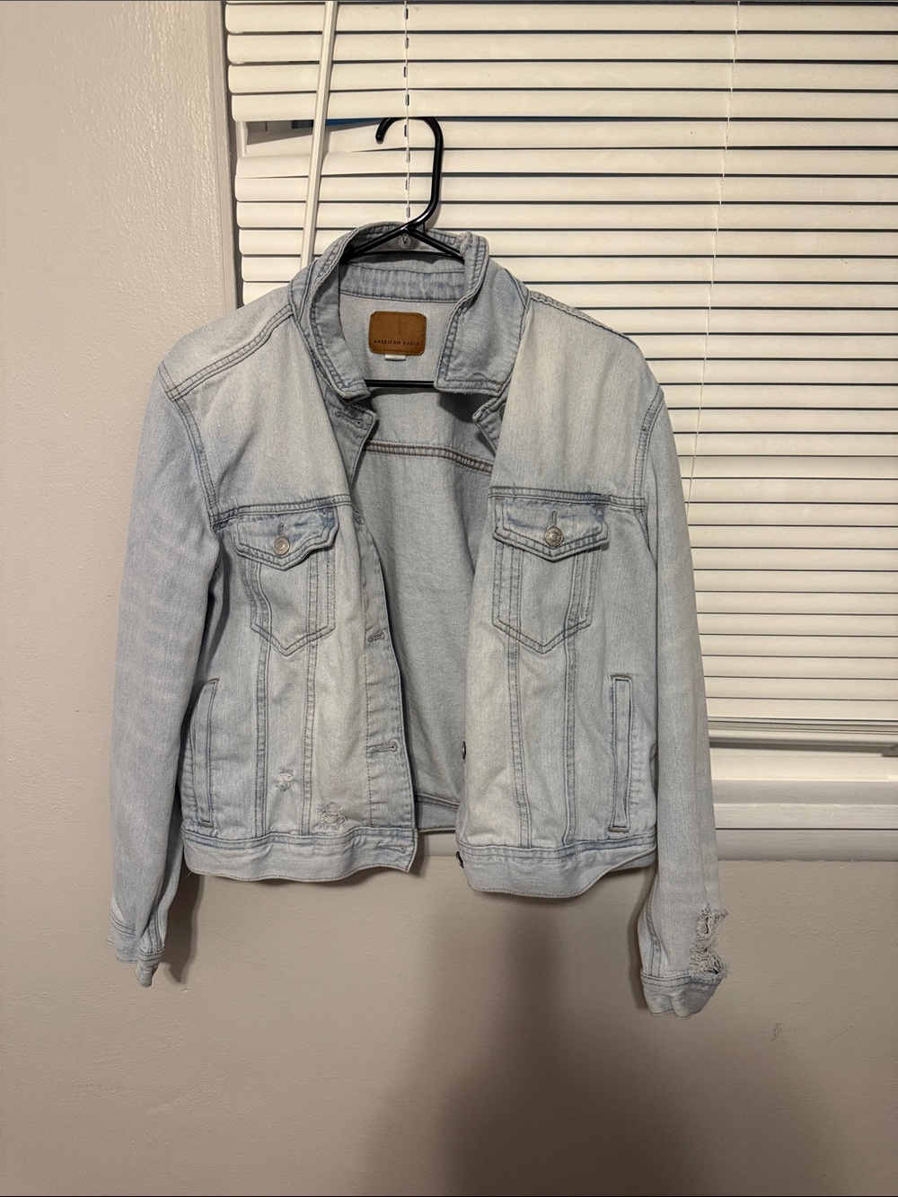 American Eagle Outfitters Light Blue Distressed Denim Jacket